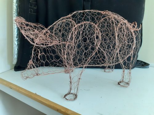 Wire sculpture, Mr Pig.